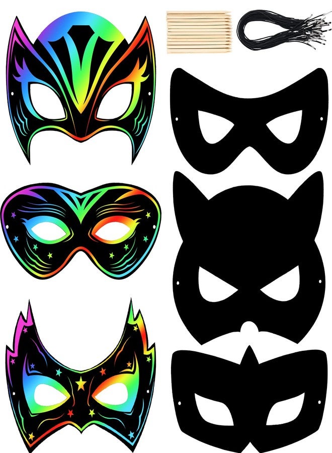 Deekin 50 Pcs Mardi Gras Scratch Masks for Kids, Mardi Gras Crafts Rainbow Hero DIY Masks Craft Kit for Dress up Party Favor (Classic) - Image 1